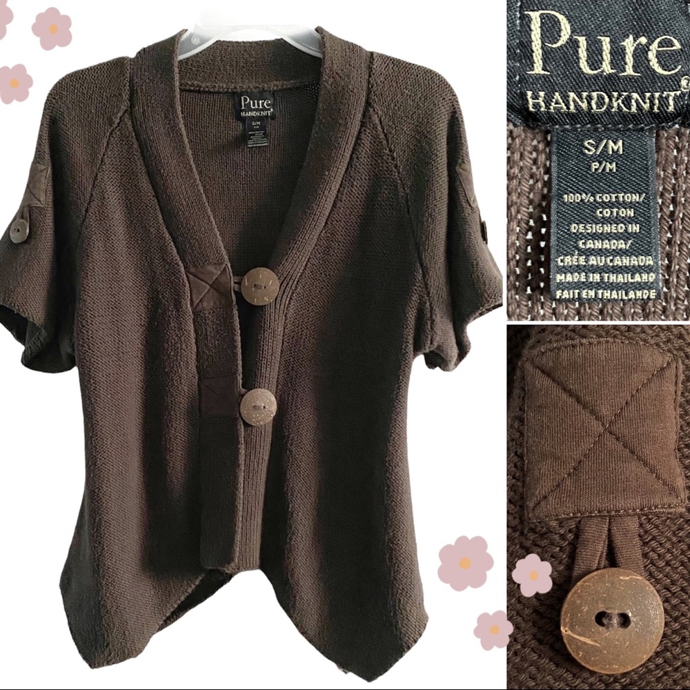 Pure hand-knit 100% woven cotton lagenlook style shrug, brown